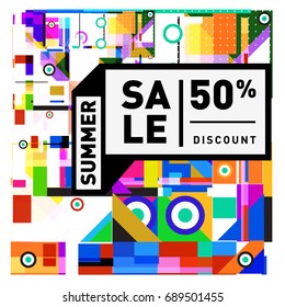 Summer sale colorful style banner and Poster. Fashion, music, and lifestyle event with discount poster. Vector holiday Abstract colorful illustration with special offer and promotion.