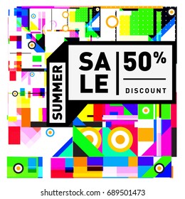Summer sale colorful style banner and Poster. Fashion, music, and lifestyle event with discount poster. Vector holiday Abstract colorful illustration with special offer and promotion.