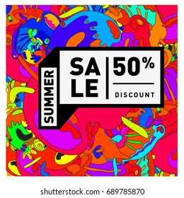 Summer sale colorful style banner and Poster. Fashion, music, and lifestyle event with discount poster. Vector holiday Abstract colorful illustration with special offer and promotion.