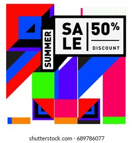 Summer sale colorful style banner and Poster. Fashion, music, and lifestyle event with discount poster. Vector holiday Abstract colorful illustration with special offer and promotion.