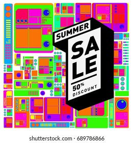 Summer sale colorful style banner and Poster. Fashion, music, and lifestyle event with discount poster. Vector holiday Abstract colorful illustration with special offer and promotion.