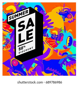Summer sale colorful style banner and Poster. Fashion, music, and lifestyle event with discount poster. Vector holiday Abstract colorful illustration with special offer and promotion.