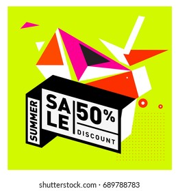 Summer sale colorful style banner and Poster. Fashion, music, and lifestyle event with discount poster. Vector holiday Abstract colorful illustration with special offer and promotion.