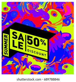 Summer sale colorful style banner and Poster. Fashion, music, and lifestyle event with discount poster. Vector holiday Abstract colorful illustration with special offer and promotion.