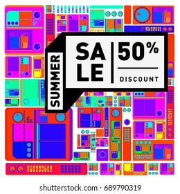 Summer sale colorful style banner and Poster. Fashion, music, and lifestyle event with discount poster. Vector holiday Abstract colorful illustration with special offer and promotion.