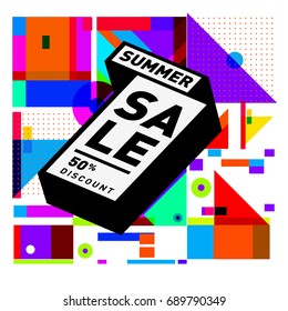Summer sale colorful style banner and Poster. Fashion, music, and lifestyle event with discount poster. Vector holiday Abstract colorful illustration with special offer and promotion.
