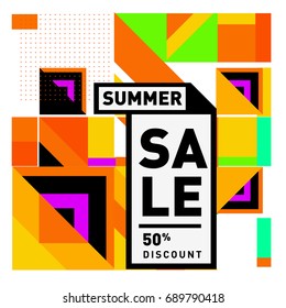 Summer sale colorful style banner and Poster. Fashion, music, and lifestyle event with discount poster. Vector holiday Abstract colorful illustration with special offer and promotion.