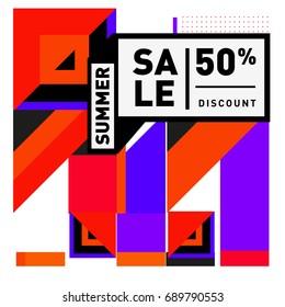 Summer sale colorful style banner and Poster. Fashion, music, and lifestyle event with discount poster. Vector holiday Abstract colorful illustration with special offer and promotion.
