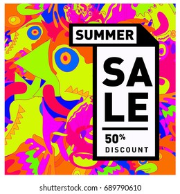 Summer sale colorful style banner and Poster. Fashion, music, and lifestyle event with discount poster. Vector holiday Abstract colorful illustration with special offer and promotion.