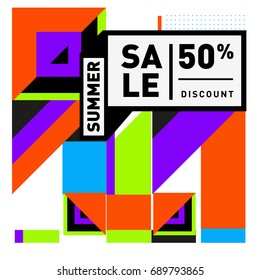 Summer sale colorful style banner and Poster. Fashion, music, and lifestyle event with discount poster. Vector holiday Abstract colorful illustration with special offer and promotion.