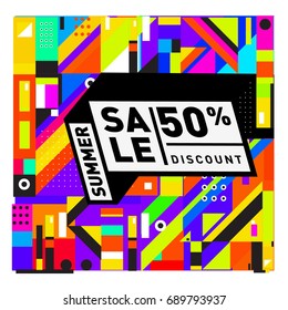 Summer sale colorful style banner and Poster. Fashion, music, and lifestyle event with discount poster. Vector holiday Abstract colorful illustration with special offer and promotion.