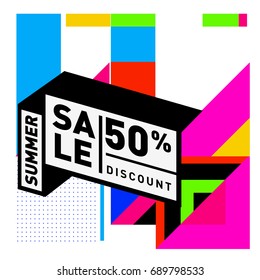 Summer sale colorful style banner and Poster. Fashion, music, and lifestyle event with discount poster. Vector holiday Abstract colorful illustration with special offer and promotion.