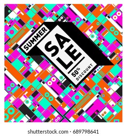 Summer sale colorful style banner and Poster. Fashion, music, and lifestyle event with discount poster. Vector holiday Abstract colorful illustration with special offer and promotion.