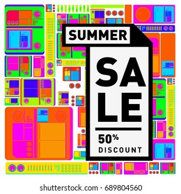 Summer sale colorful style banner and Poster. Fashion, music, and lifestyle event with discount poster. Vector holiday Abstract colorful illustration with special offer and promotion.