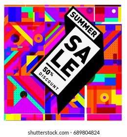 Summer sale colorful style banner and Poster. Fashion, music, and lifestyle event with discount poster. Vector holiday Abstract colorful illustration with special offer and promotion.