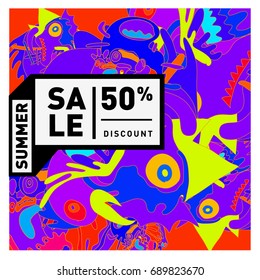 Summer sale colorful style banner and Poster. Fashion, music, and lifestyle event with discount poster. Vector holiday Abstract colorful illustration with special offer and promotion.