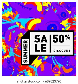 Summer sale colorful style banner and Poster. Fashion, music, and lifestyle event with discount poster. Vector holiday Abstract colorful illustration with special offer and promotion.