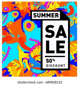 Summer sale colorful style banner and Poster. Fashion, music, and lifestyle event with discount poster. Vector holiday Abstract colorful illustration with special offer and promotion.