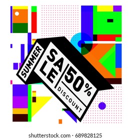 Summer sale colorful style banner and Poster. Fashion, music, and lifestyle event with discount poster. Vector holiday Abstract colorful illustration with special offer and promotion.
