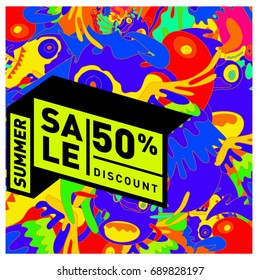 Summer sale colorful style banner and Poster. Fashion, music, and lifestyle event with discount poster. Vector holiday Abstract colorful illustration with special offer and promotion.