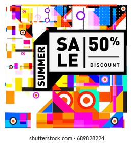 Summer sale colorful style banner and Poster. Fashion, music, and lifestyle event with discount poster. Vector holiday Abstract colorful illustration with special offer and promotion.