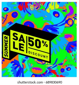 Summer sale colorful style banner and Poster. Fashion, music, and lifestyle event with discount poster. Vector holiday Abstract colorful illustration with special offer and promotion.