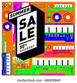 Summer sale colorful style banner and Poster. Fashion, music, and lifestyle event with discount poster. Vector holiday Abstract colorful illustration with special offer and promotion.