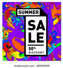 Summer sale colorful style banner and Poster. Fashion, music, and lifestyle event with discount poster. Vector holiday Abstract colorful illustration with special offer and promotion.