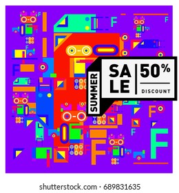 Summer sale colorful style banner and Poster. Fashion, music, and lifestyle event with discount poster. Vector holiday Abstract colorful illustration with special offer and promotion.