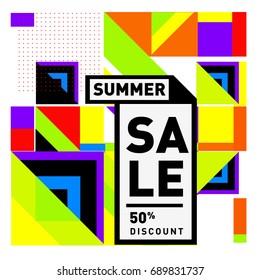 Summer sale colorful style banner and Poster. Fashion, music, and lifestyle event with discount poster. Vector holiday Abstract colorful illustration with special offer and promotion.