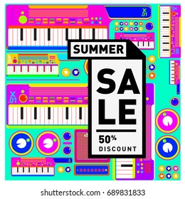 Summer sale colorful style banner and Poster. Fashion, music, and lifestyle event with discount poster. Vector holiday Abstract colorful illustration with special offer and promotion.