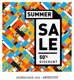 Summer sale colorful style banner and Poster. Fashion, music, and lifestyle event with discount poster. Vector holiday Abstract colorful illustration with special offer and promotion.