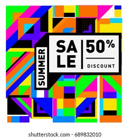 Summer sale colorful style banner and Poster. Fashion, music, and lifestyle event with discount poster. Vector holiday Abstract colorful illustration with special offer and promotion.