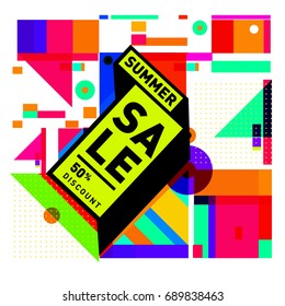 Summer sale colorful style banner and Poster. Fashion, music, and lifestyle event with discount poster. Vector holiday Abstract colorful illustration with special offer and promotion.