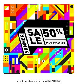 Summer sale colorful style banner and Poster. Fashion, music, and lifestyle event with discount poster. Vector holiday Abstract colorful illustration with special offer and promotion.
