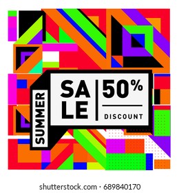 Summer sale colorful style banner and Poster. Fashion, music, and lifestyle event with discount poster. Vector holiday Abstract colorful illustration with special offer and promotion.