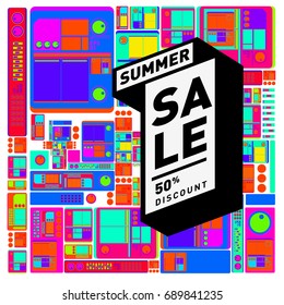 Summer sale colorful style banner and Poster. Fashion, music, and lifestyle event with discount poster. Vector holiday Abstract colorful illustration with special offer and promotion.