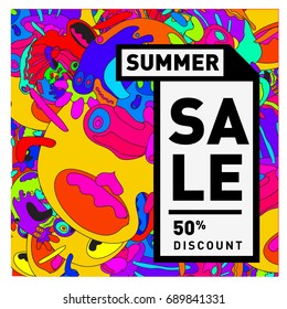Summer sale colorful style banner and Poster. Fashion, music, and lifestyle event with discount poster. Vector holiday Abstract colorful illustration with special offer and promotion.