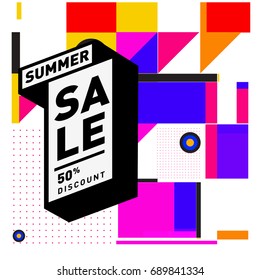 Summer sale colorful style banner and Poster. Fashion, music, and lifestyle event with discount poster. Vector holiday Abstract colorful illustration with special offer and promotion.