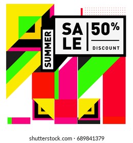 Summer sale colorful style banner and Poster. Fashion, music, and lifestyle event with discount poster. Vector holiday Abstract colorful illustration with special offer and promotion.