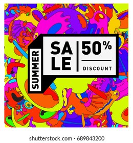 Summer sale colorful style banner and Poster. Fashion, music, and lifestyle event with discount poster. Vector holiday Abstract colorful illustration with special offer and promotion.