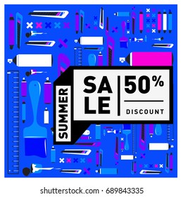 Summer sale colorful style banner and Poster. Fashion, music, and lifestyle event with discount poster. Vector holiday Abstract colorful illustration with special offer and promotion.