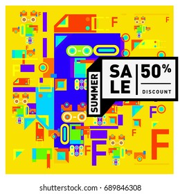 Summer sale colorful style banner and Poster. Fashion, music, and lifestyle event with discount poster. Vector holiday Abstract colorful illustration with special offer and promotion.