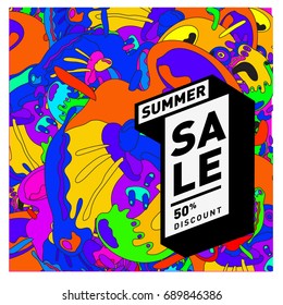 Summer sale colorful style banner and Poster. Fashion, music, and lifestyle event with discount poster. Vector holiday Abstract colorful illustration with special offer and promotion.