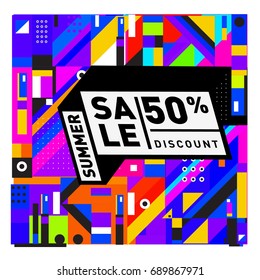 Summer sale colorful style banner and Poster. Fashion, music, and lifestyle event with discount poster. Vector holiday Abstract colorful illustration with special offer and promotion.