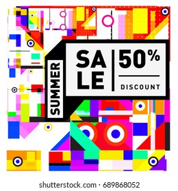 Summer sale colorful style banner and Poster. Fashion, music, and lifestyle event with discount poster. Vector holiday Abstract colorful illustration with special offer and promotion.