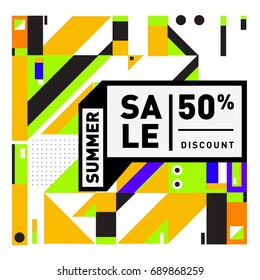 Summer sale colorful style banner and Poster. Fashion, music, and lifestyle event with discount poster. Vector holiday Abstract colorful illustration with special offer and promotion.