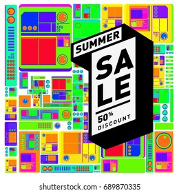 Summer sale colorful style banner and Poster. Fashion, music, and lifestyle event with discount poster. Vector holiday Abstract colorful illustration with special offer and promotion.