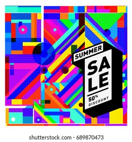 Summer sale colorful style banner and Poster. Fashion, music, and lifestyle event with discount poster. Vector holiday Abstract colorful illustration with special offer and promotion.