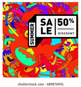 Summer sale colorful style banner and Poster. Fashion, music, and lifestyle event with discount poster. Vector holiday Abstract colorful illustration with special offer and promotion.